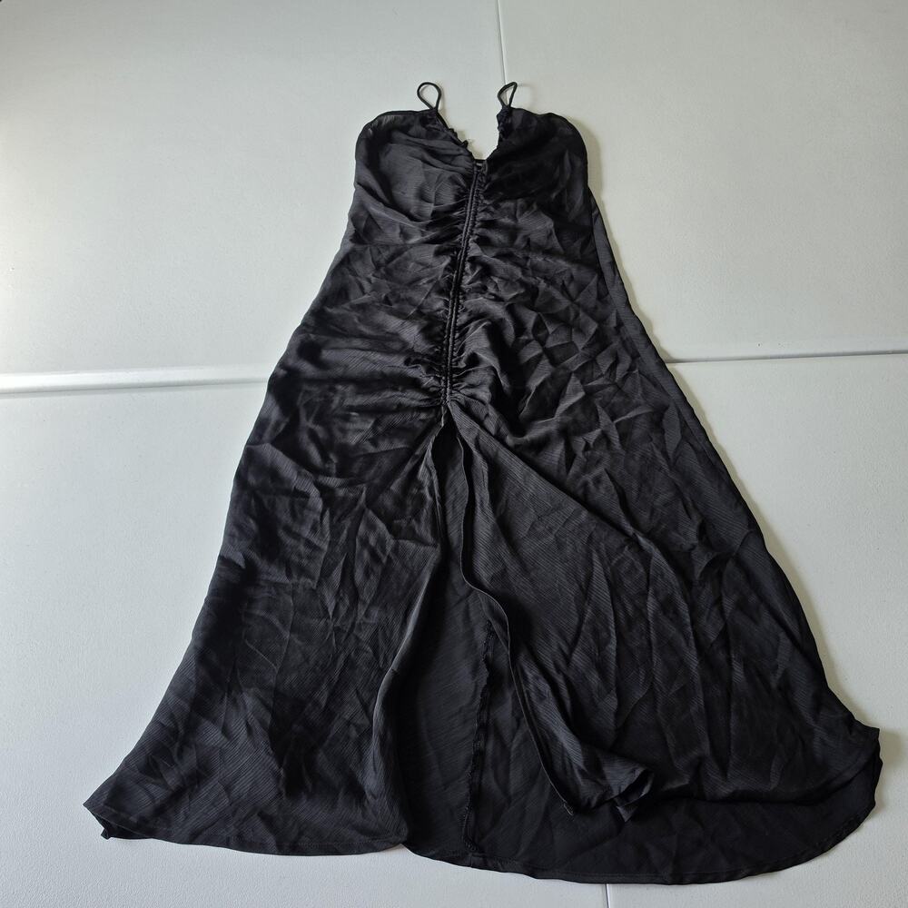 Intimately Free People Slip Dress Womens Medium Black Ruched Satin Maxi